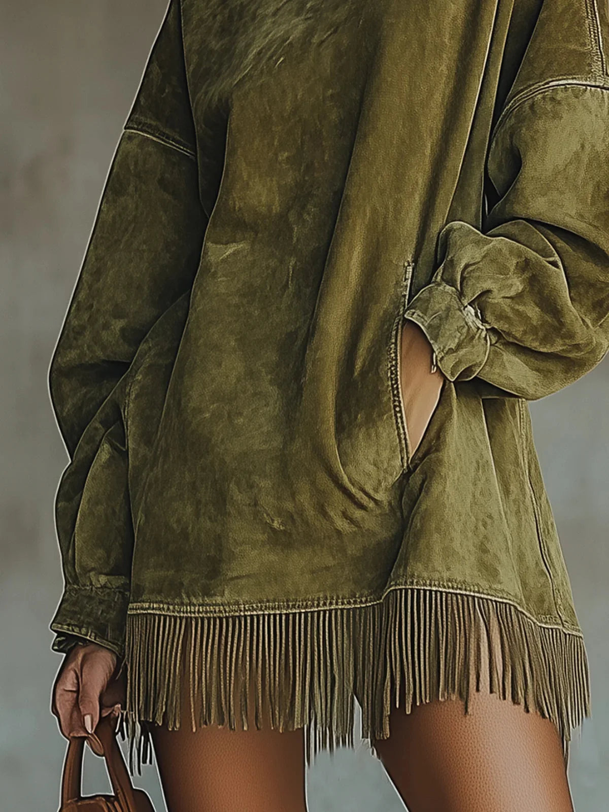 Mylène - Fringed Suede Turtleneck Dress
