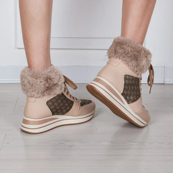 Kristin - Fur-Cuff Lace-Up Sneaker Boots