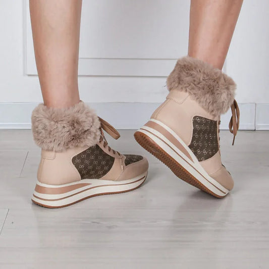Kristin - Fur-Cuff Lace-Up Sneaker Boots