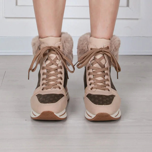 Kristin - Fur-Cuff Lace-Up Sneaker Boots