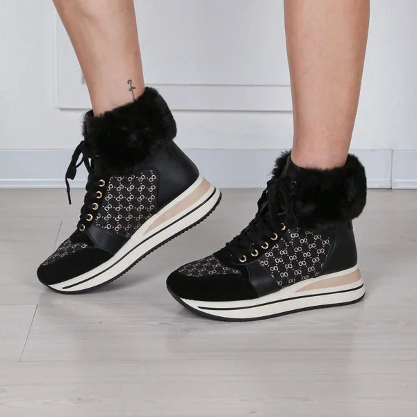 Kristin - Fur-Cuff Lace-Up Sneaker Boots