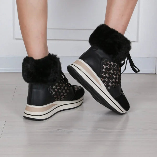 Kristin - Fur-Cuff Lace-Up Sneaker Boots
