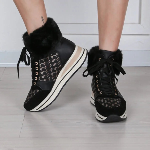 Kristin - Fur-Cuff Lace-Up Sneaker Boots