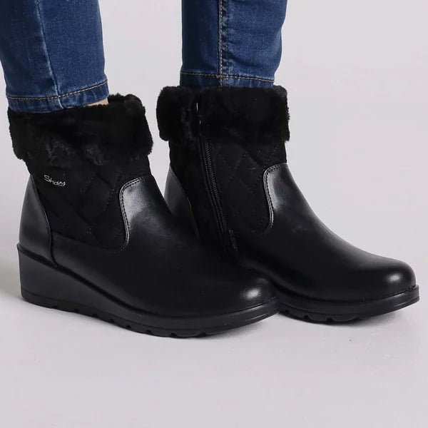 Glenda - Fur-Cuff Quilted Wedge Boots