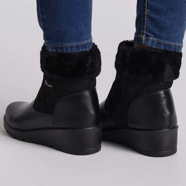 Glenda - Fur-Cuff Quilted Wedge Boots