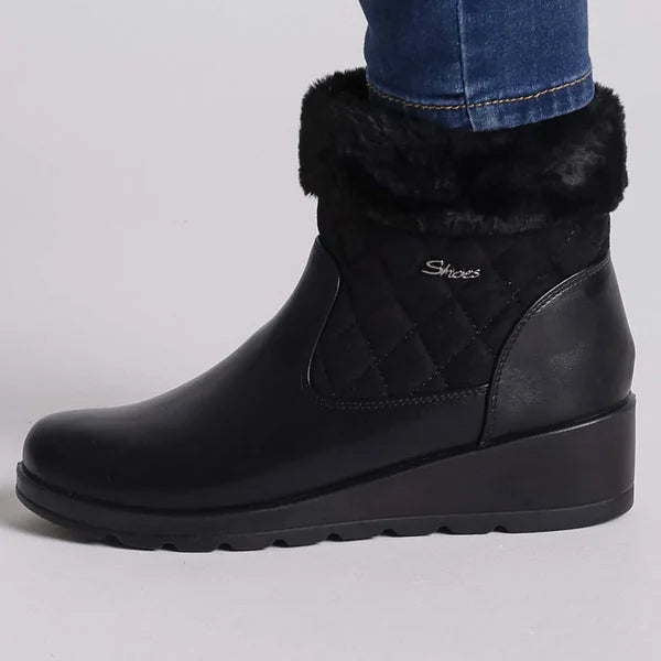 Glenda - Fur-Cuff Quilted Wedge Boots