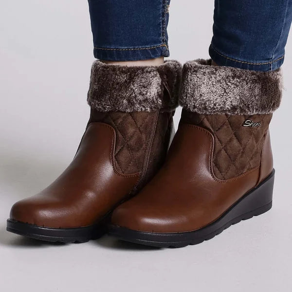 Glenda - Fur-Cuff Quilted Wedge Boots