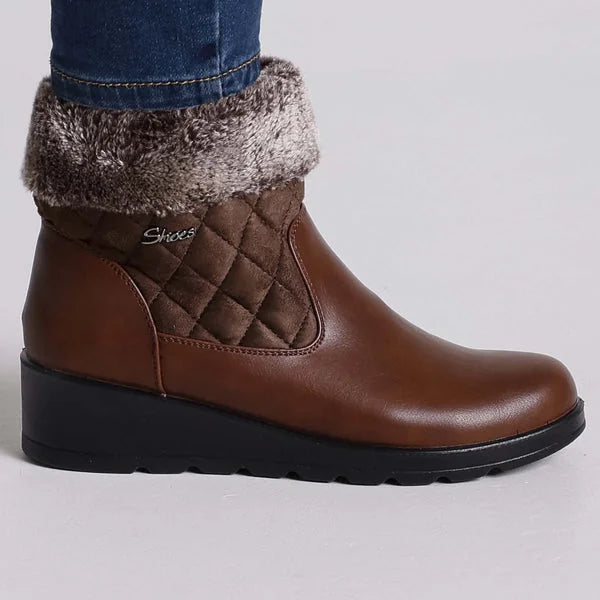 Glenda - Fur-Cuff Quilted Wedge Boots