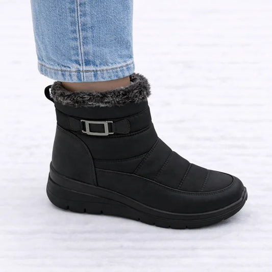 Joyce - Fur-Trim Buckle Quilted Boots