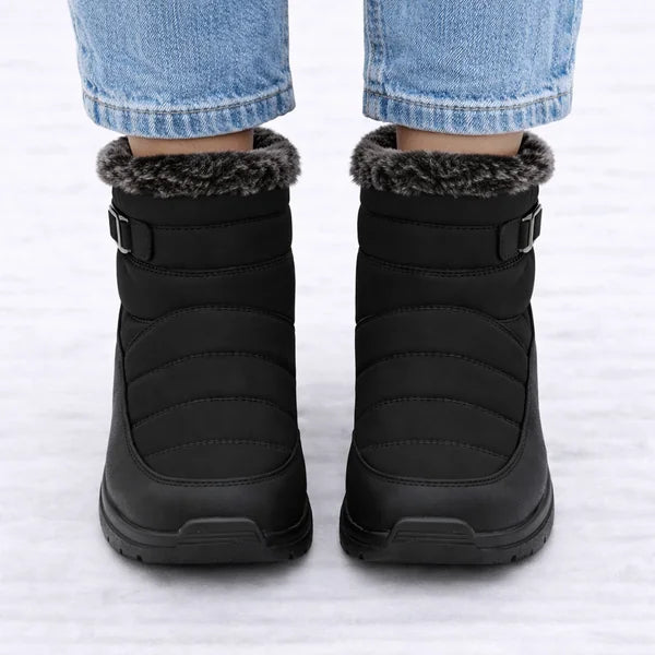 Joyce - Fur-Trim Buckle Quilted Boots