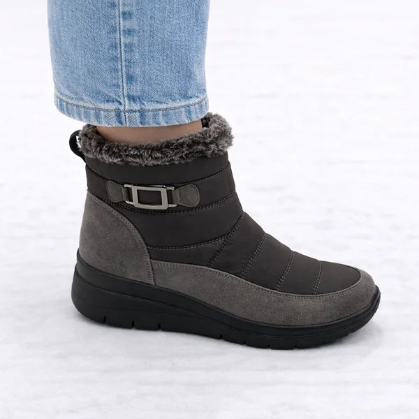 Joyce - Fur-Trim Buckle Quilted Boots