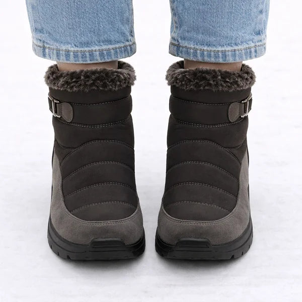 Joyce - Fur-Trim Buckle Quilted Boots