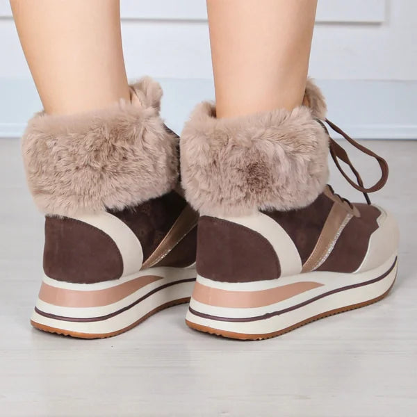 Kim - Fur-Trim Lace-Up Sneaker Boots