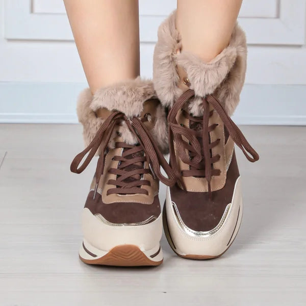 Kim - Fur-Trim Lace-Up Sneaker Boots