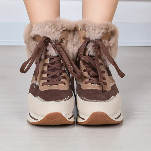 Kim - Fur-Trim Lace-Up Sneaker Boots