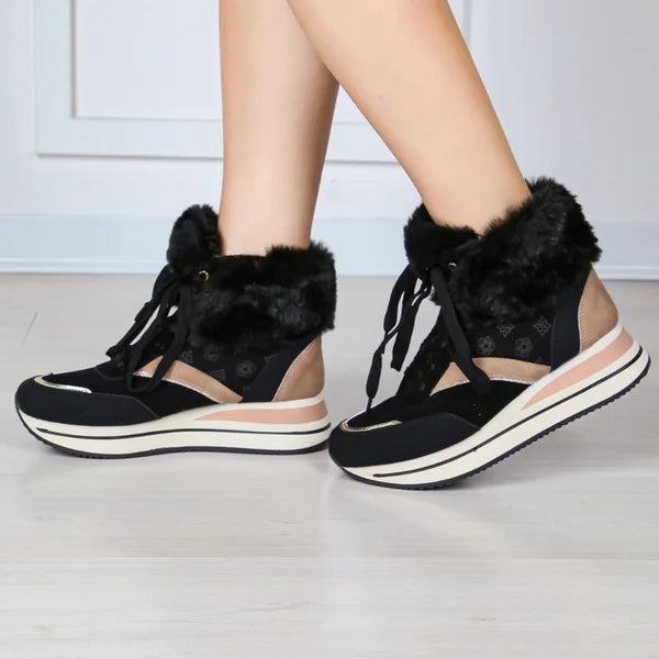 Kim - Fur-Trim Lace-Up Sneaker Boots