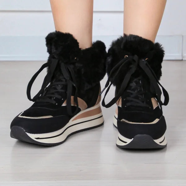 Kim - Fur-Trim Lace-Up Sneaker Boots