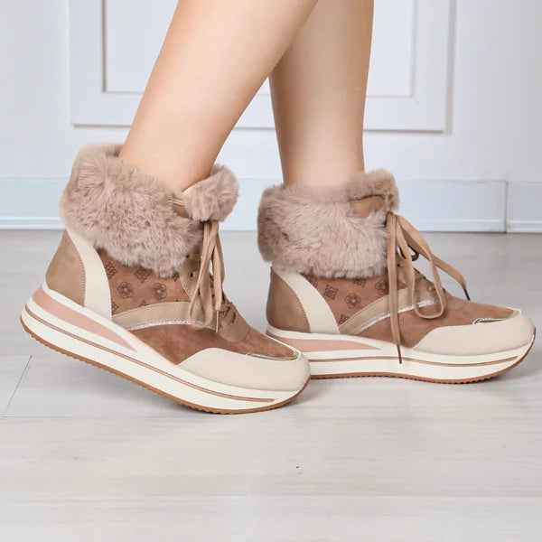 Kim - Fur-Trim Lace-Up Sneaker Boots