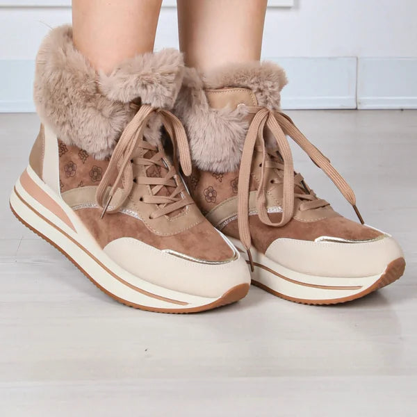 Kim - Fur-Trim Lace-Up Sneaker Boots