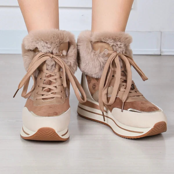 Kim - Fur-Trim Lace-Up Sneaker Boots