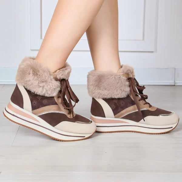 Kim - Fur-Trim Lace-Up Sneaker Boots