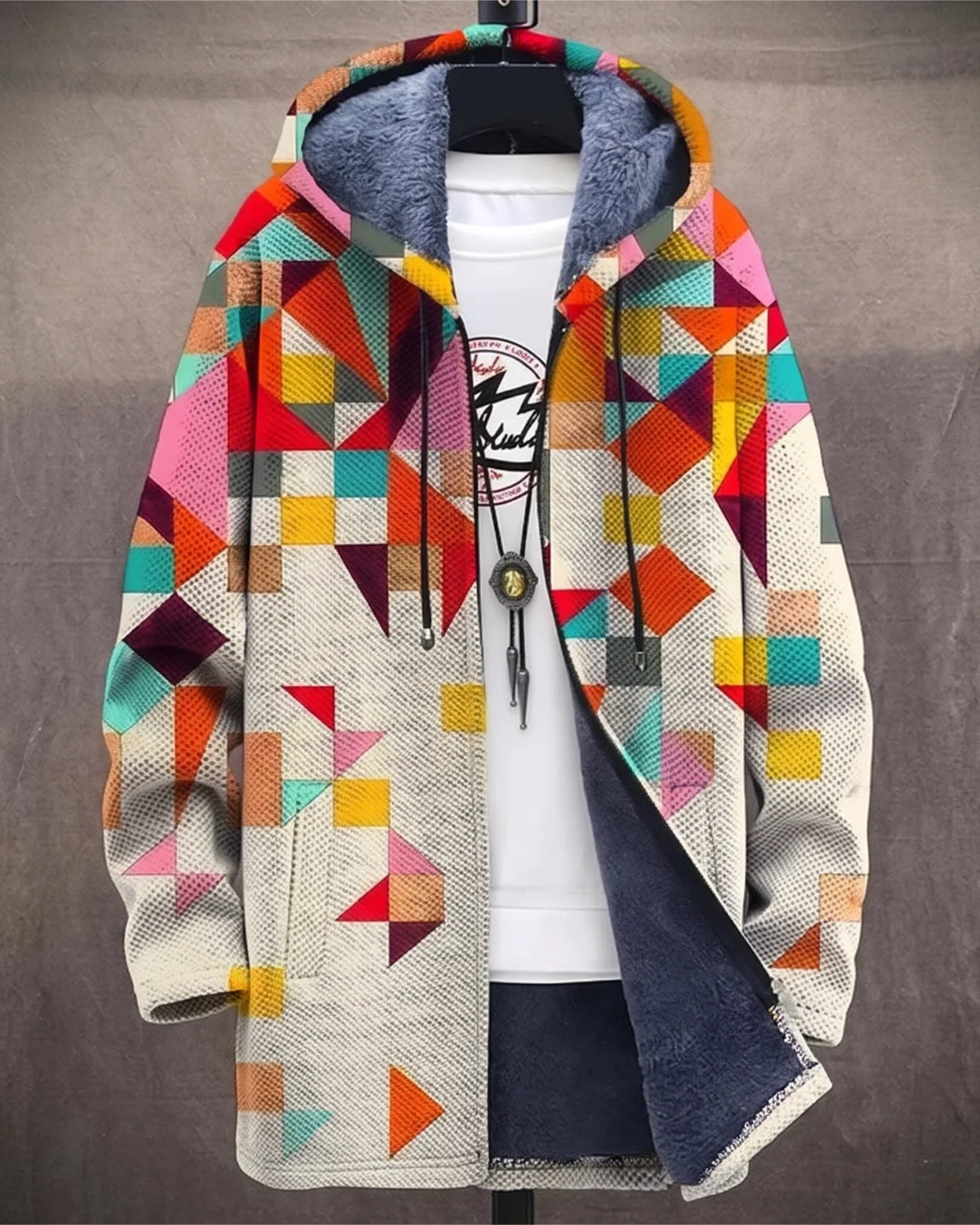 Nicolas - Geometric Patchwork Fleece-Lined Coat