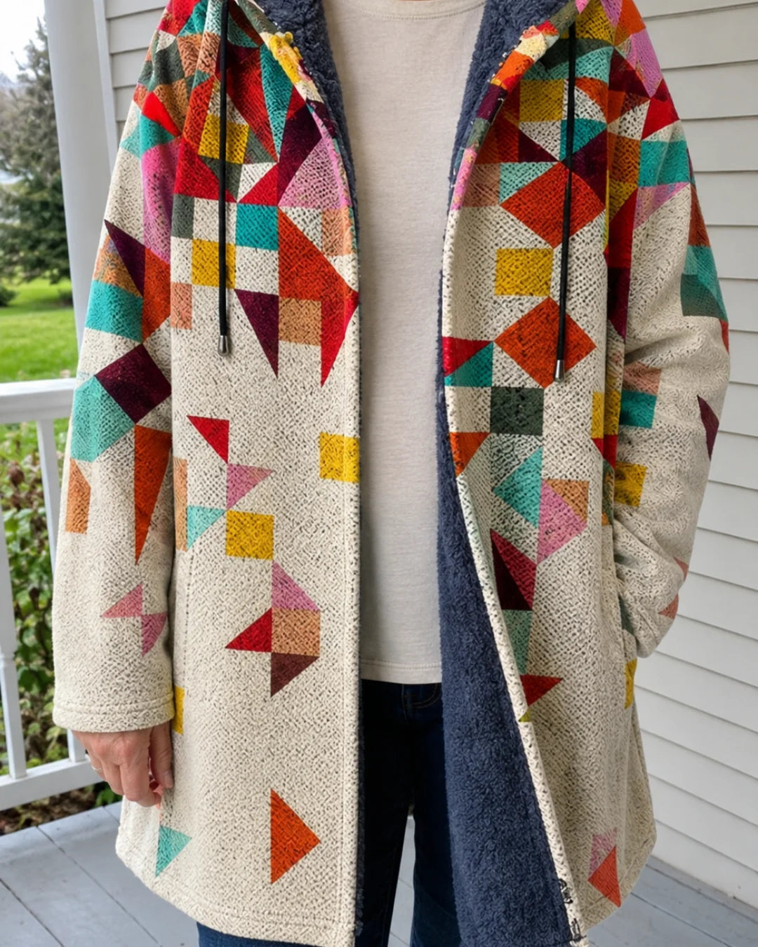 Nicolas - Geometric Patchwork Fleece-Lined Coat