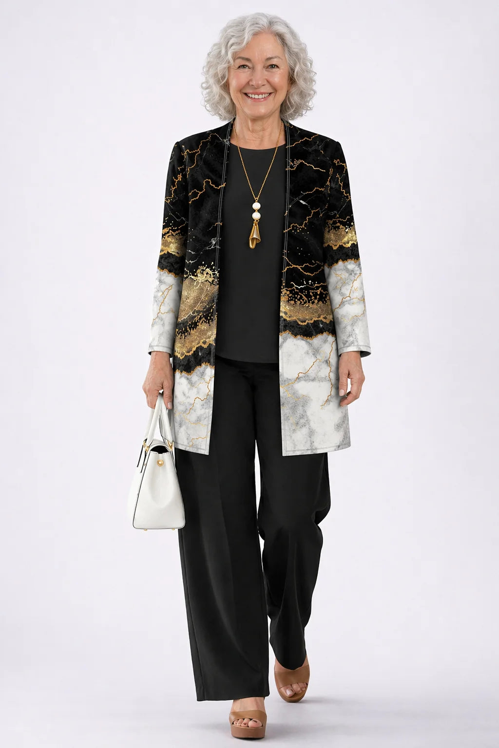 Yvonne - Gold-Marble Three-Piece Pant Set
