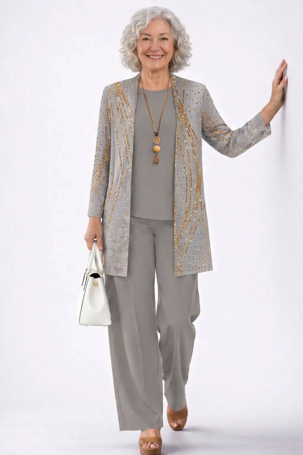 Phyllis - Gold-Swirl Three-Piece Pant Set