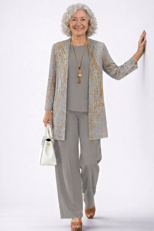 Phyllis - Gold-Swirl Three-Piece Pant Set