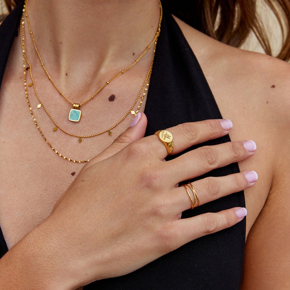 June - Gold Hummingbird Signet Ring