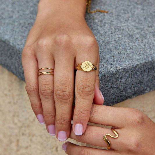 June - Gold Hummingbird Signet Ring