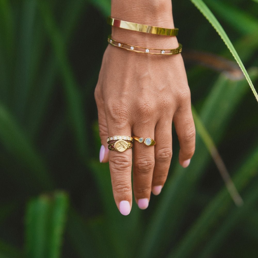 June - Gold Hummingbird Signet Ring