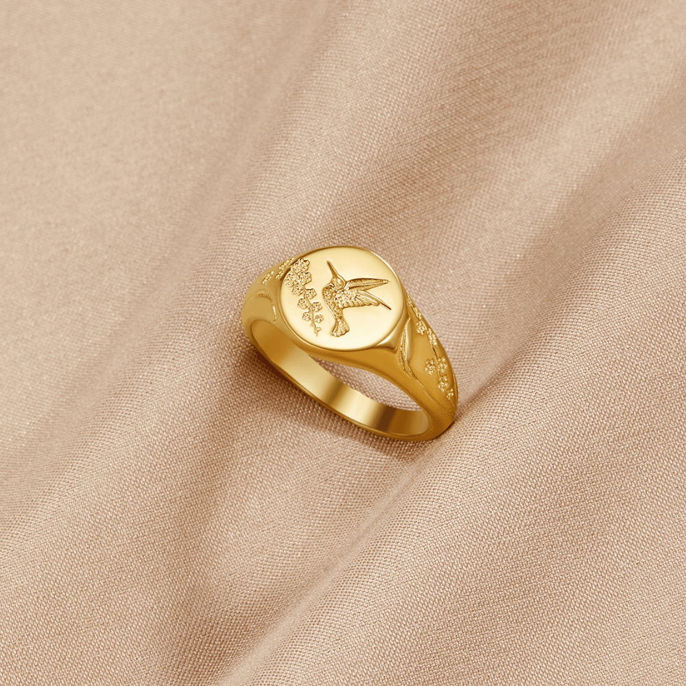 June - Gold Hummingbird Signet Ring