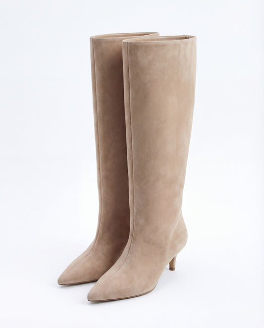 Mona - Beige Suede Knee-High Boots - view 2