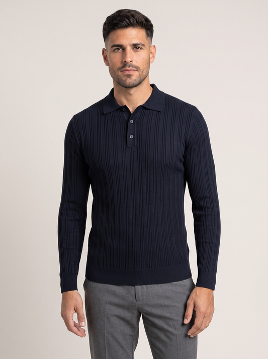 Emmett | Ribbed Long-Sleeve Knit Polo
