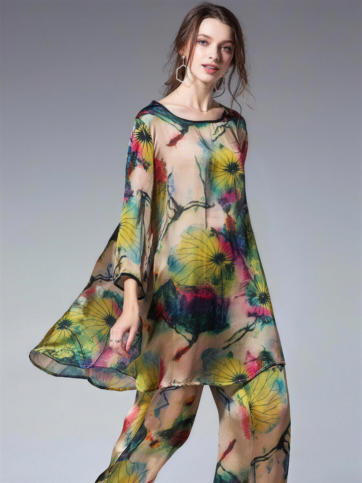 Coralie loose floral shirt and wide-leg pants set