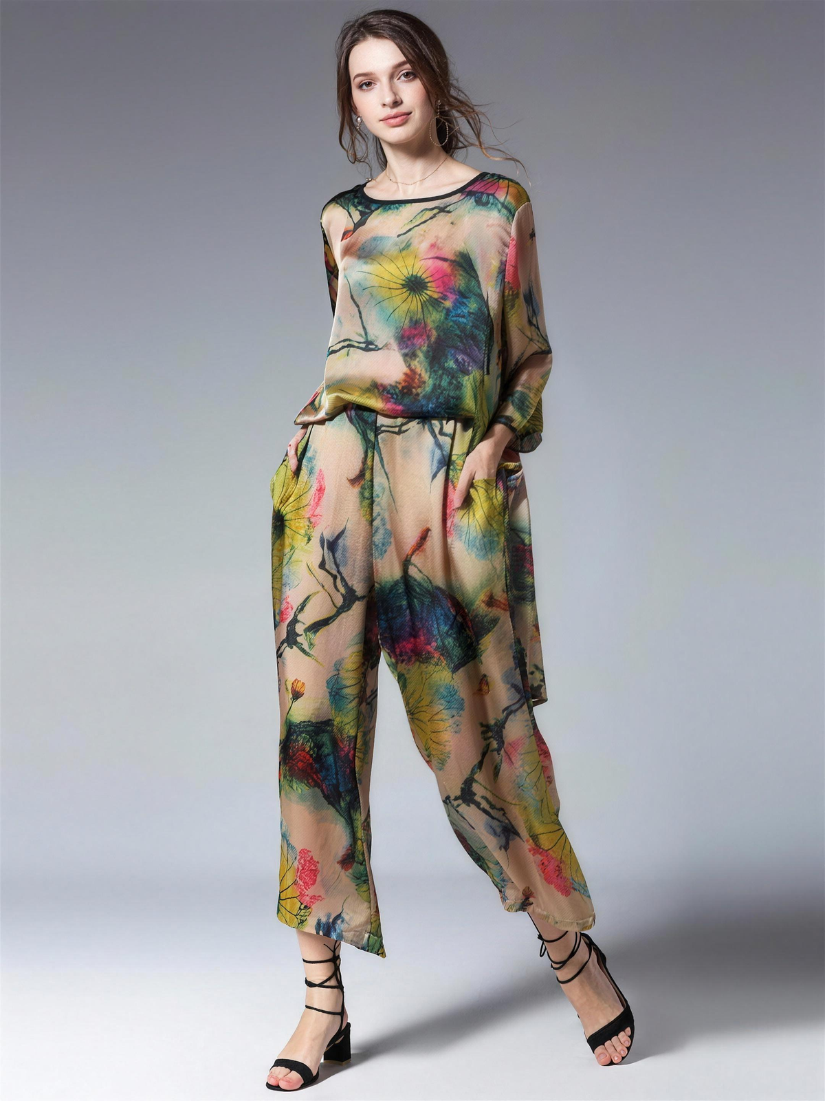 Coralie loose floral shirt and wide-leg pants set