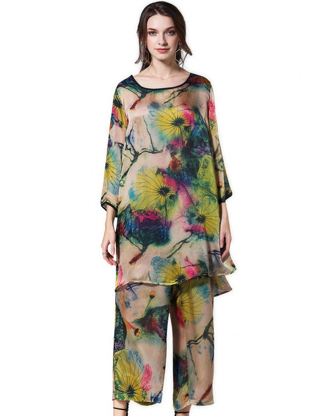 Coralie loose floral shirt and wide-leg pants set