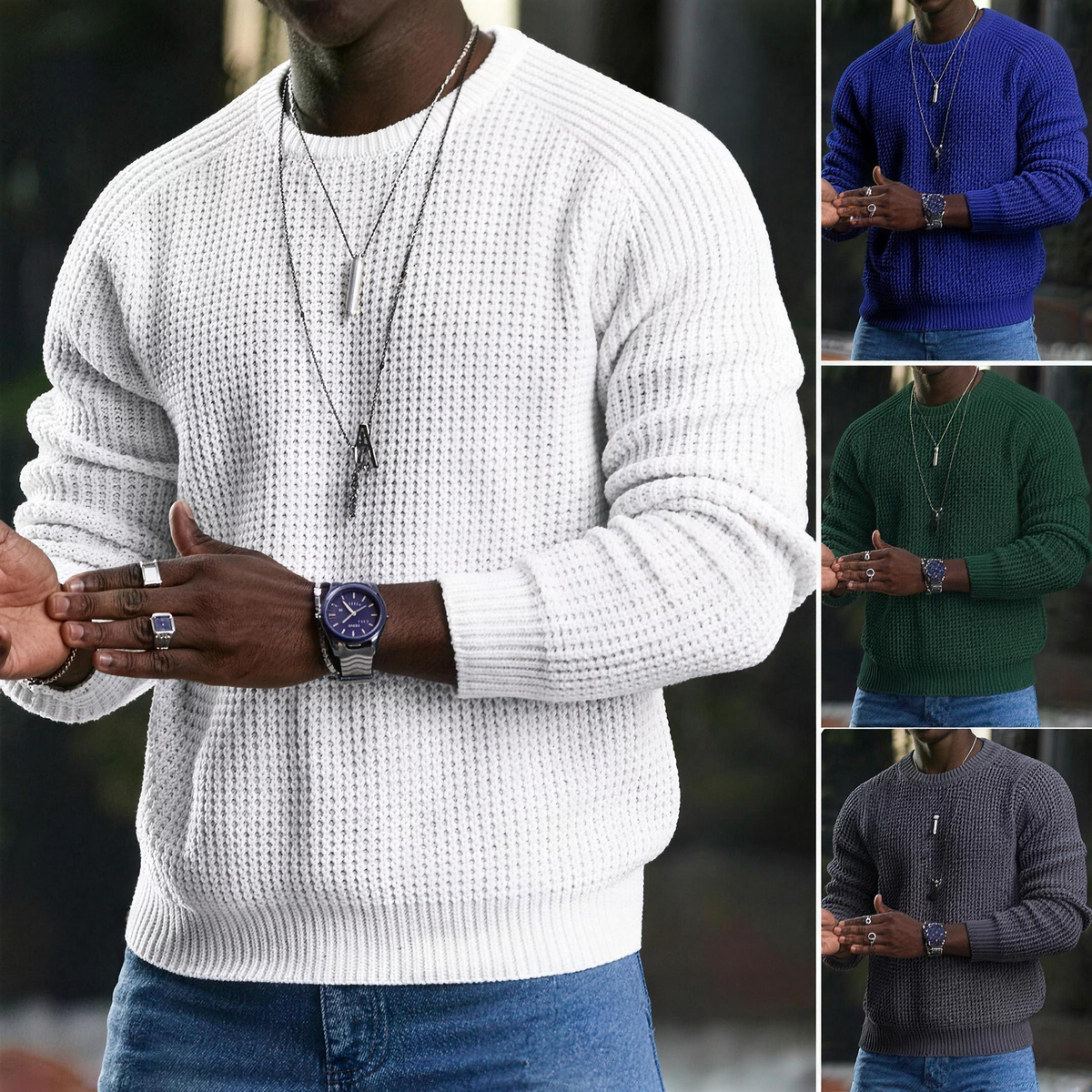 Men's Classic Long Sleeve Crewneck Sweater with Ribbed Edge