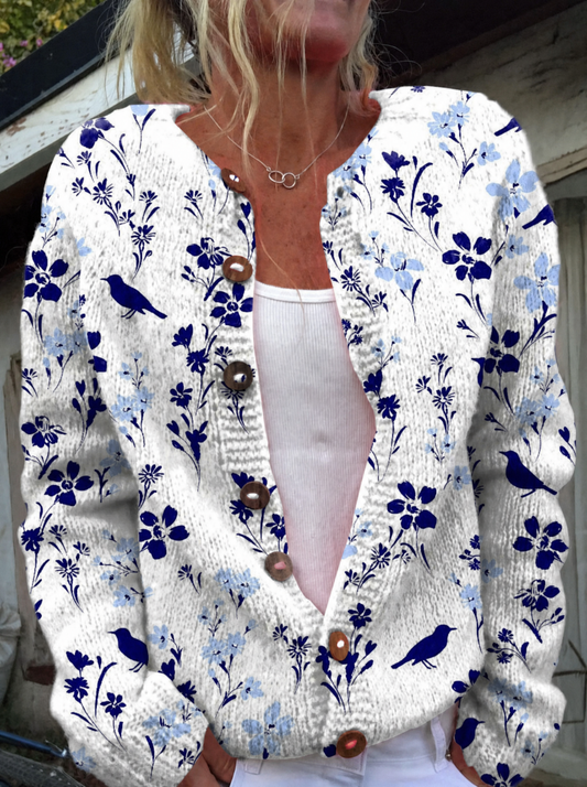 Anaïs - Vintage Floral Bird Print Cardigan