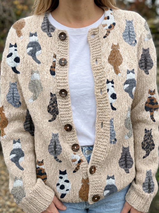 Charlotte - Cozy Cat Print Cardigan