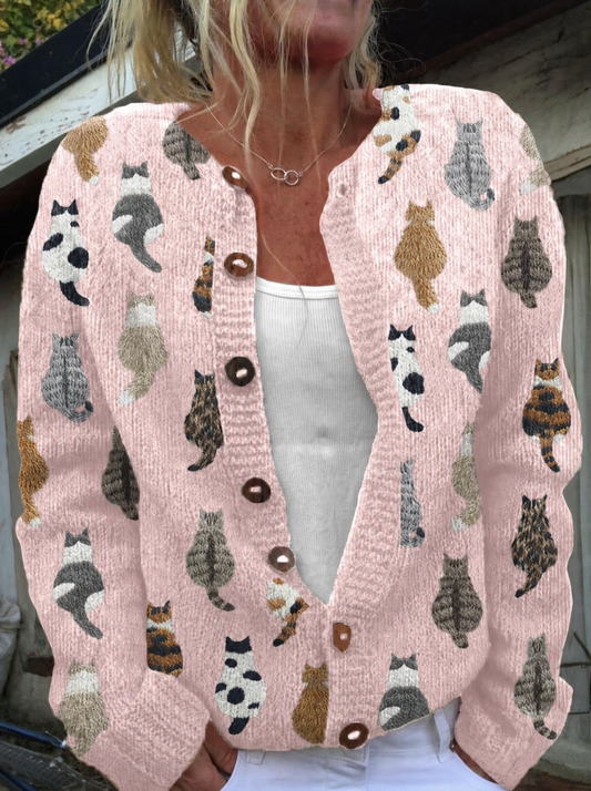 Charlotte - Cozy Cat Print Cardigan