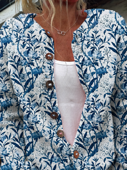 Océane - Vintage Floral Button-Front Cardigan