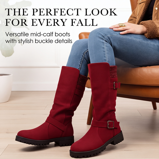 Kelsey - Slouchy Buckle Mid-Calf Boots
