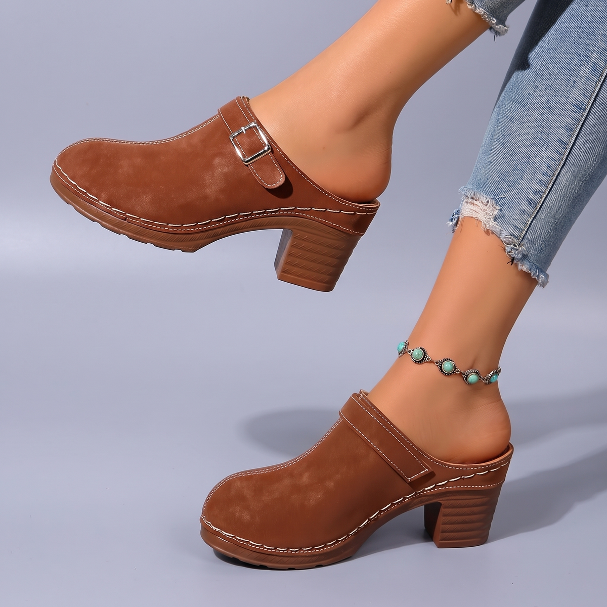 Beatrix - Buckle Block Heel Clogs