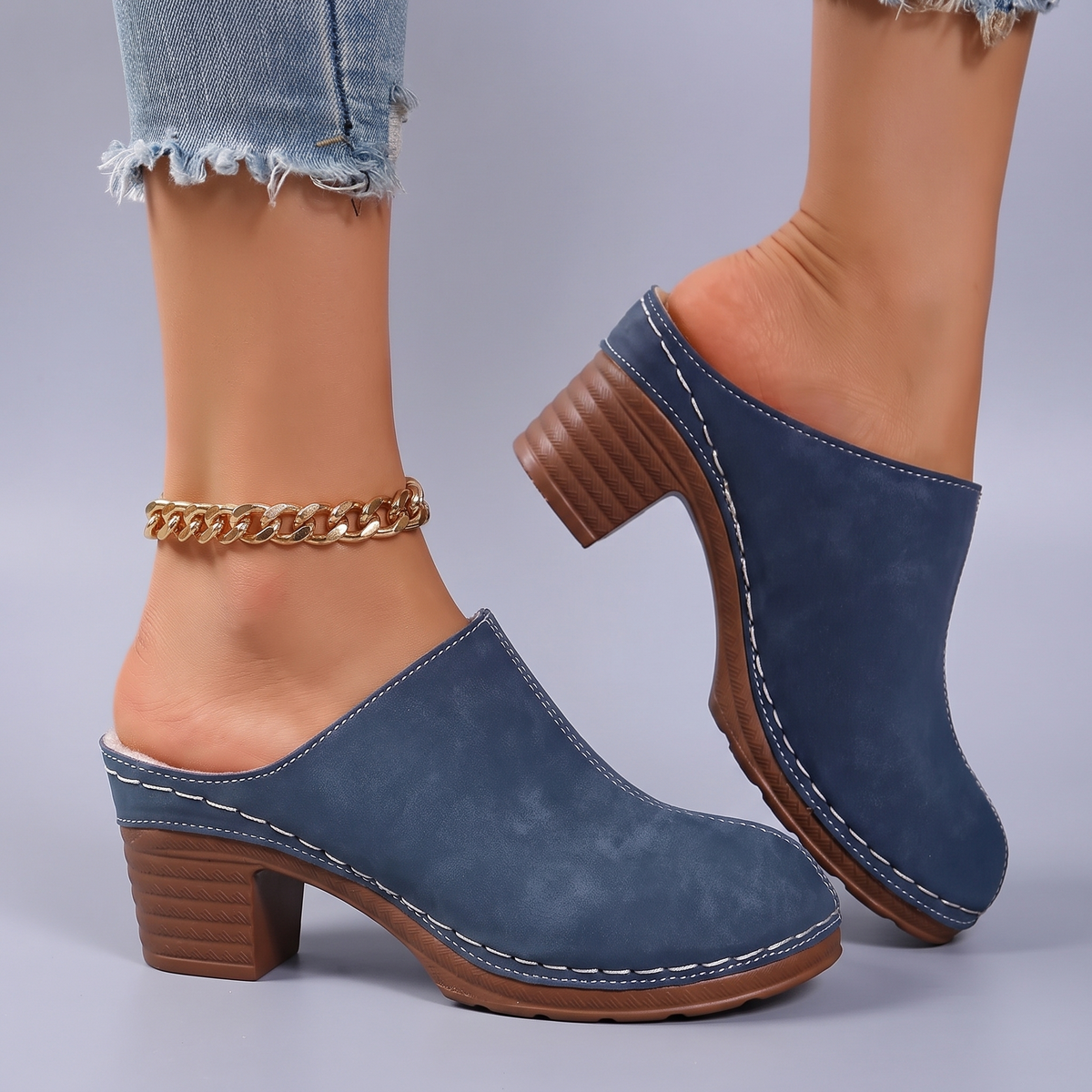 Dominique - Chunky Heel Clog Mules