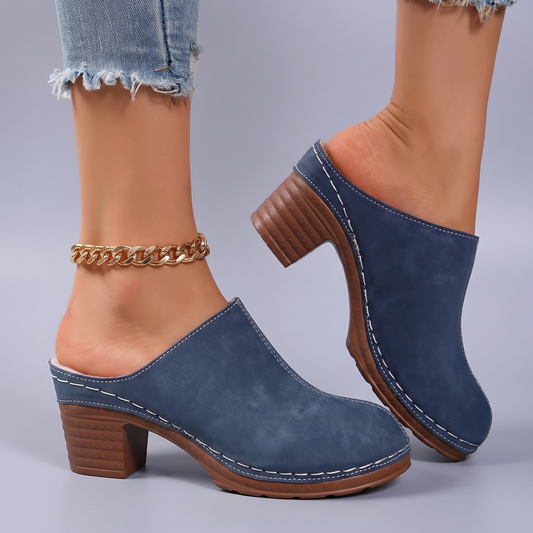 Dominique - Chunky Heel Clog Mules