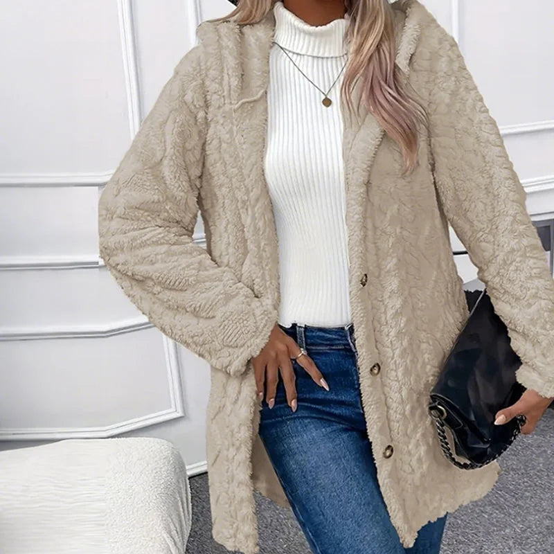 Renee - Hooded Textured Fleece Jacket