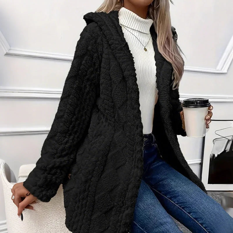 Renee - Hooded Textured Fleece Jacket